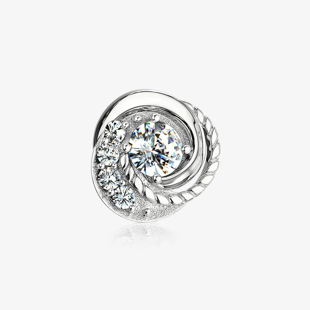 14 Karat White Gold Sparkle Tiered Swirl Dermal Anchor Top Part