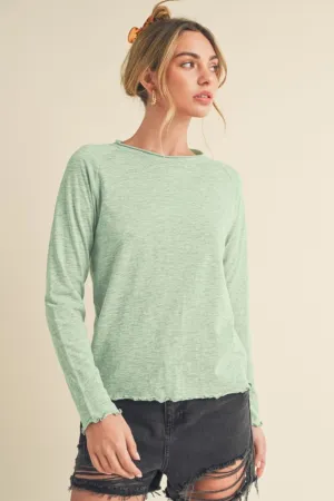 Aemi   Co Lettuce Hemline Round Neck Raglan Sleeve T-Shirt