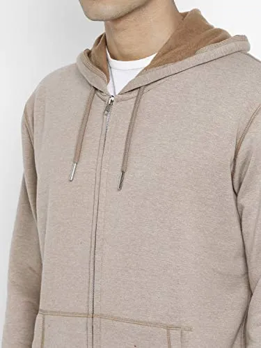 Alan Jones Clothing Men's Poly Cotton Hooded Neck Sweat shirt (SS-401-BISCUIT-S_Brown, Biscuit_S)