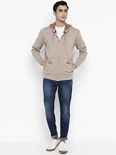 Alan Jones Clothing Men's Poly Cotton Hooded Neck Sweat shirt (SS-401-BISCUIT-S_Brown, Biscuit_S)