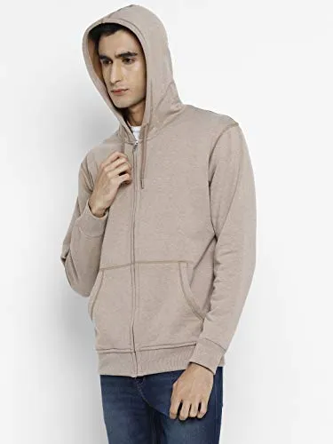 Alan Jones Clothing Men's Poly Cotton Hooded Neck Sweat shirt (SS-401-BISCUIT-S_Brown, Biscuit_S)