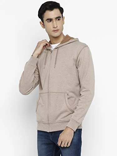 Alan Jones Clothing Men's Poly Cotton Hooded Neck Sweat shirt (SS-401-BISCUIT-S_Brown, Biscuit_S)