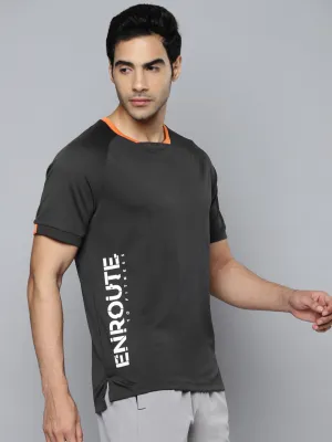 Alcis Men Charcoal Typography Printed Slim Fit T-shirt