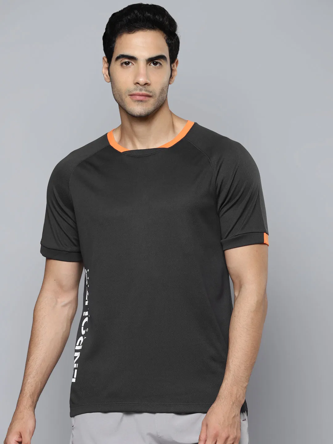 Alcis Men Charcoal Typography Printed Slim Fit T-shirt