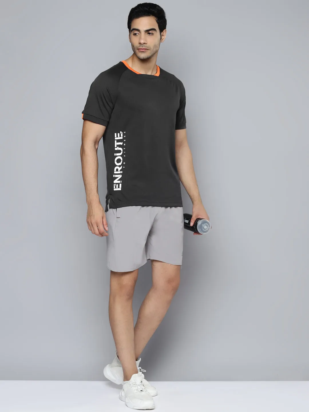 Alcis Men Charcoal Typography Printed Slim Fit T-shirt