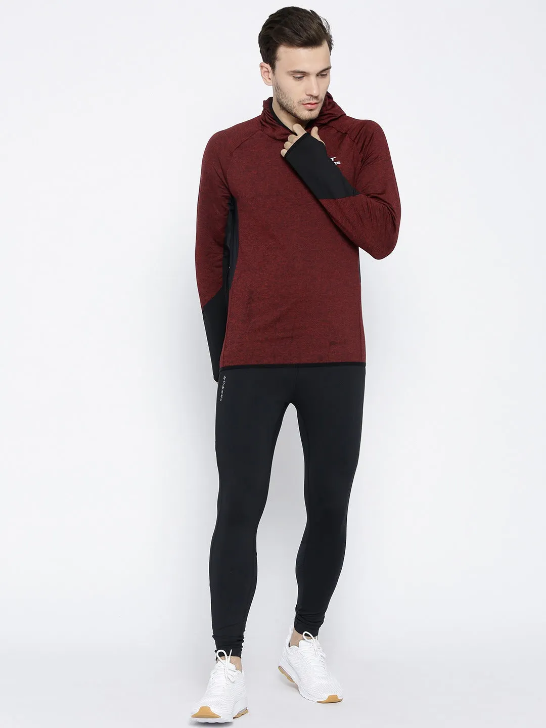 Alcis Men Maroon Black Solid Hooded Sweatshirt