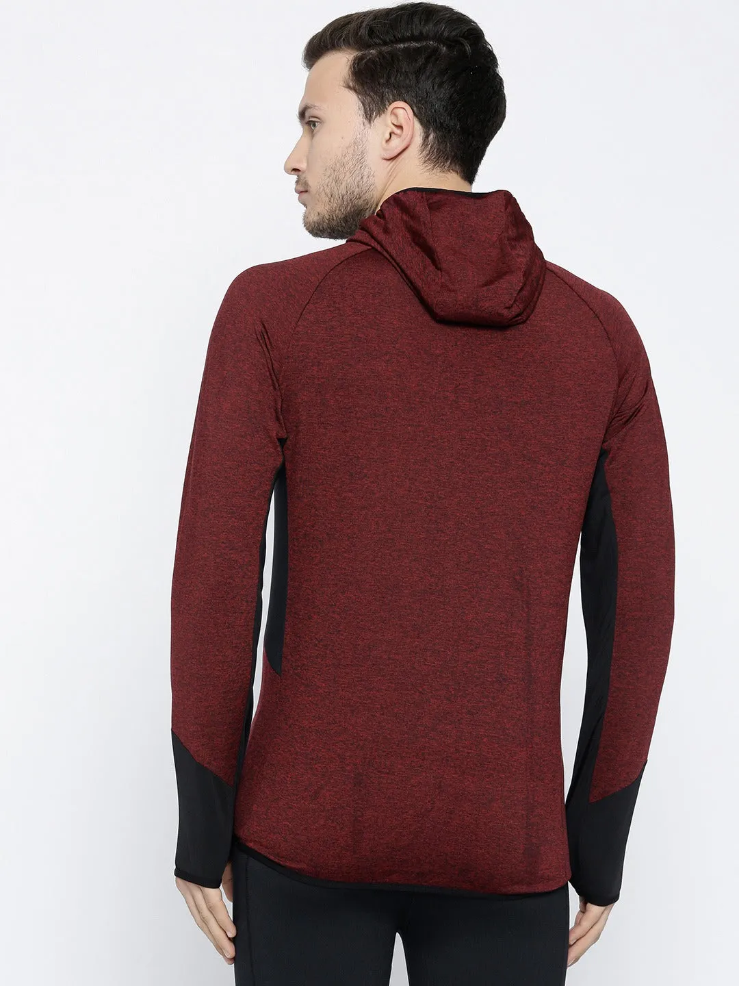 Alcis Men Maroon Black Solid Hooded Sweatshirt
