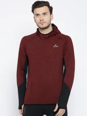 Alcis Men Maroon Black Solid Hooded Sweatshirt