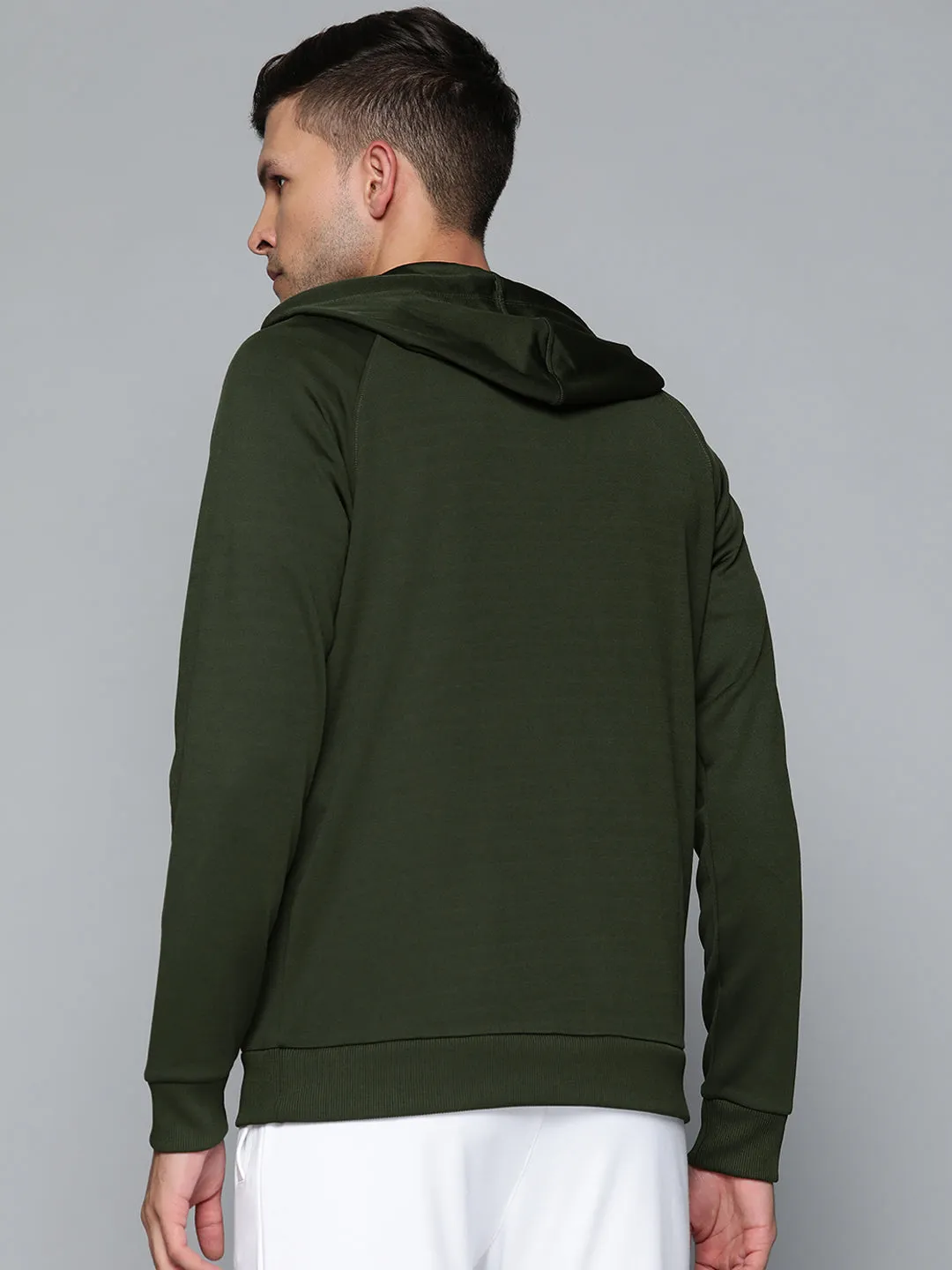 Alcis Men Olive Green Abstract Printed Hooded Sweatshirt