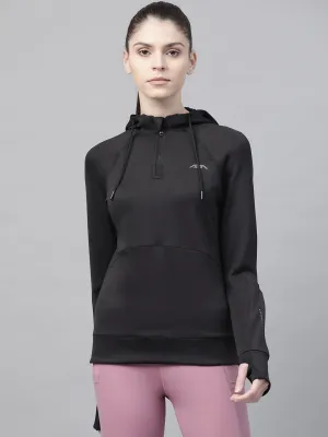 Alcis Women Black Solid Hooded Sweatshirt
