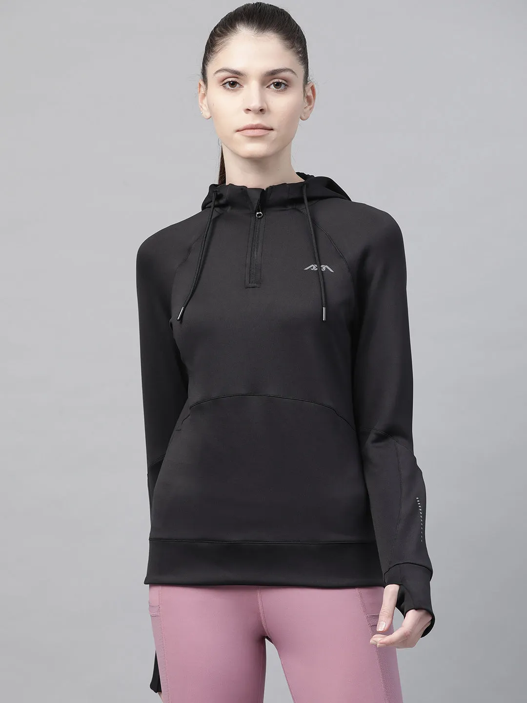 Alcis Women Black Solid Hooded Sweatshirt