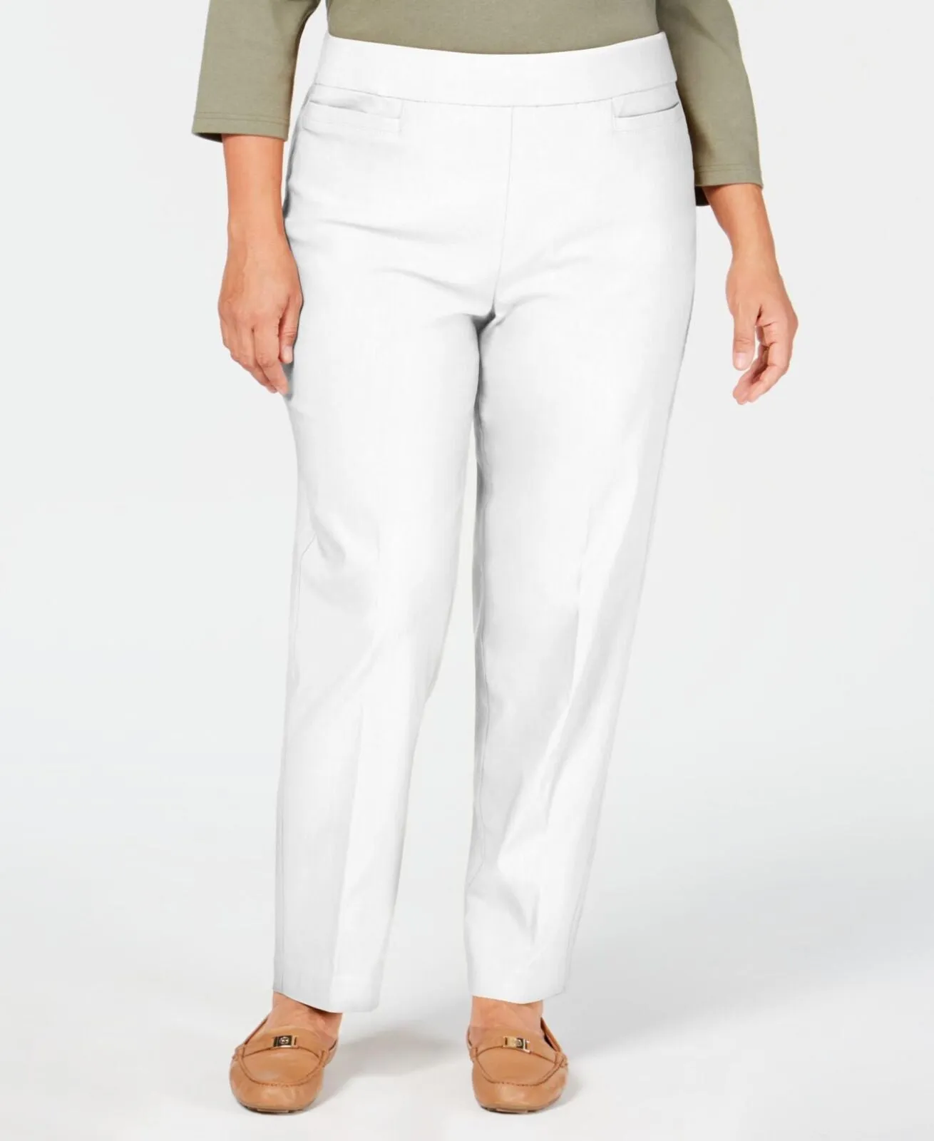 Alfred Dunner Womens Allure Slimming Plus Size Pants 01615 White 20W Short