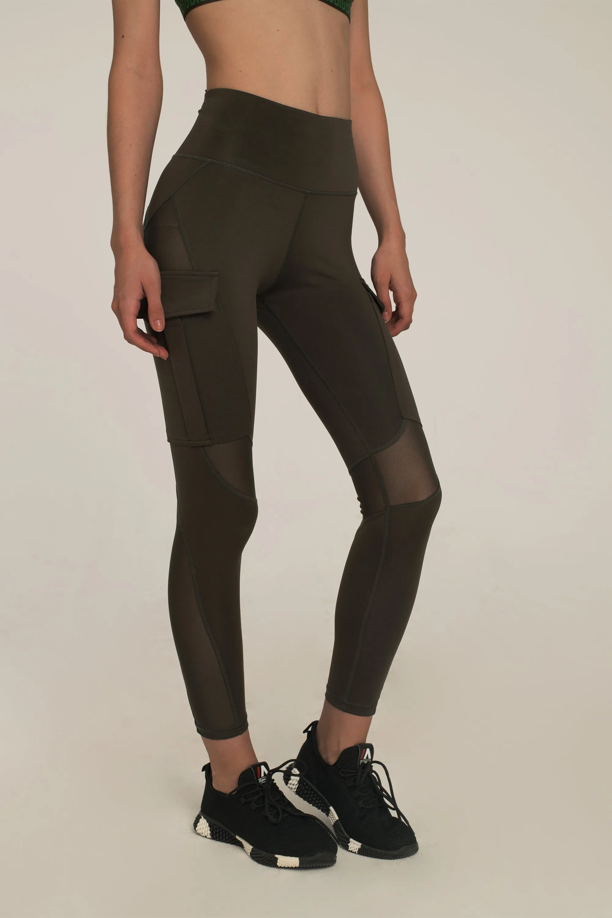 Army Green Mesh Utility Leggings