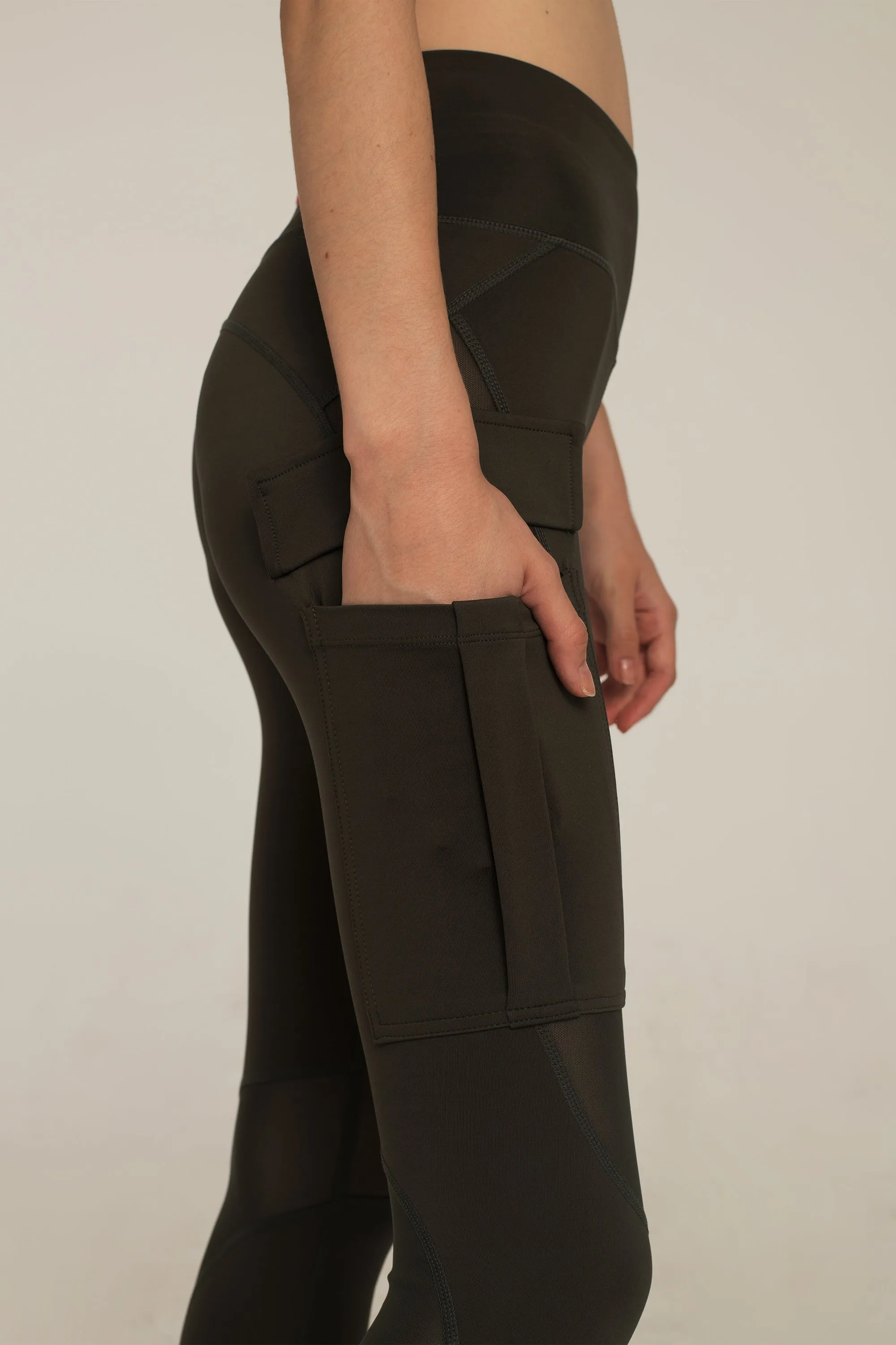 Army Green Mesh Utility Leggings