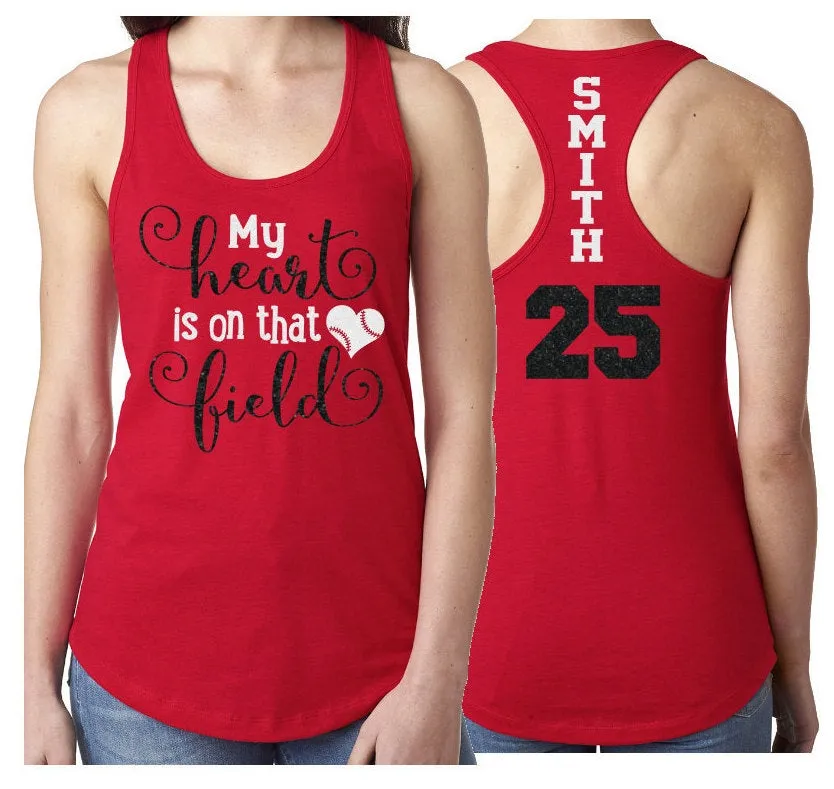 Baseball  Mom Tank Top | Glitter My Heart is on that Field Tank Top | Baseball Tank Top | Customize Team & Colors