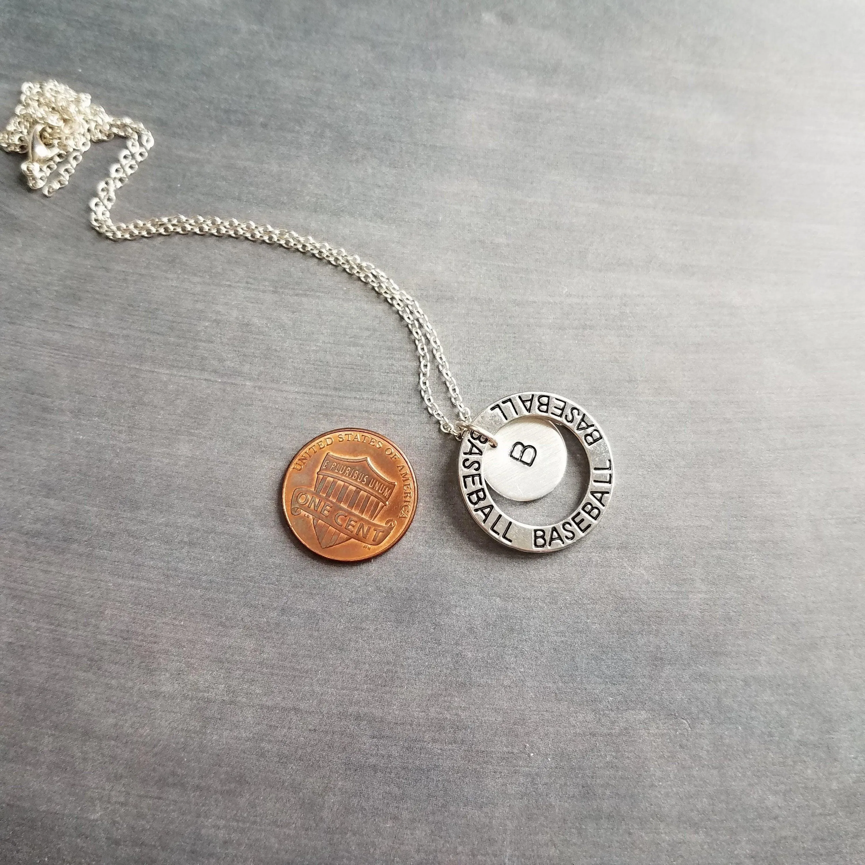 Baseball Necklace, silver baseball mom necklace, personalized necklace, initial letter number pendant, player coach team mom game fan gift