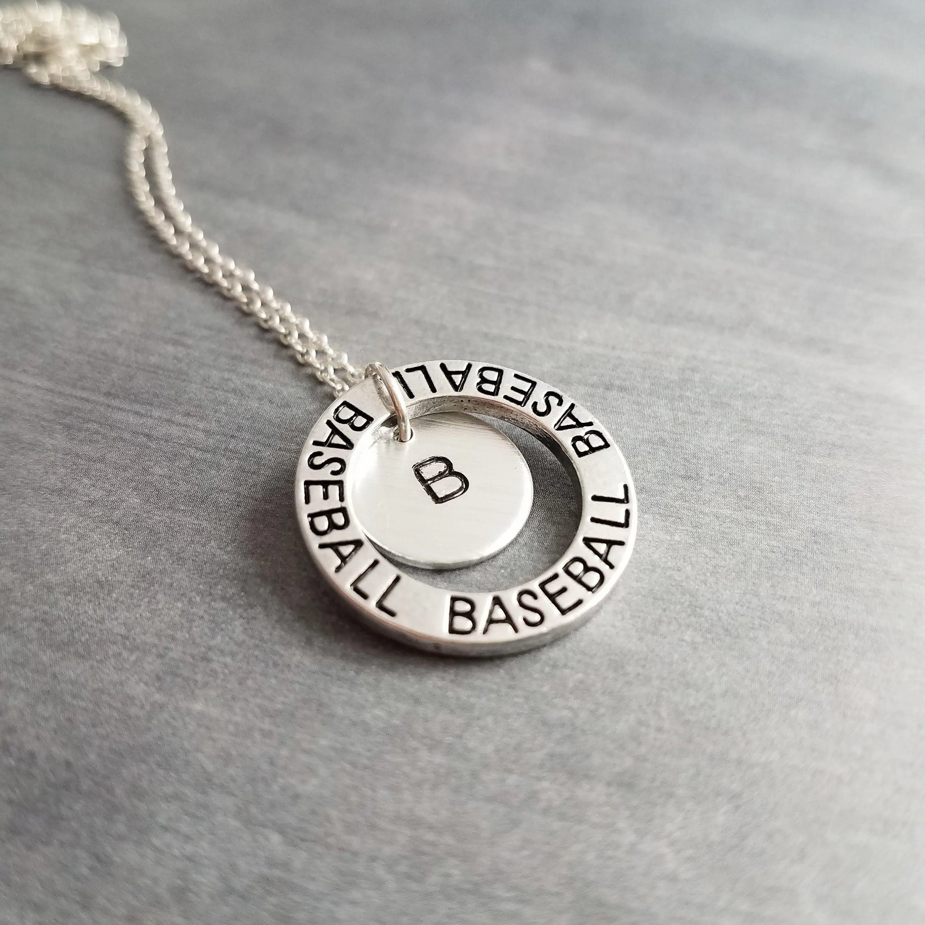 Baseball Necklace, silver baseball mom necklace, personalized necklace, initial letter number pendant, player coach team mom game fan gift