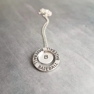 Baseball Necklace, silver baseball mom necklace, personalized necklace, initial letter number pendant, player coach team mom game fan gift