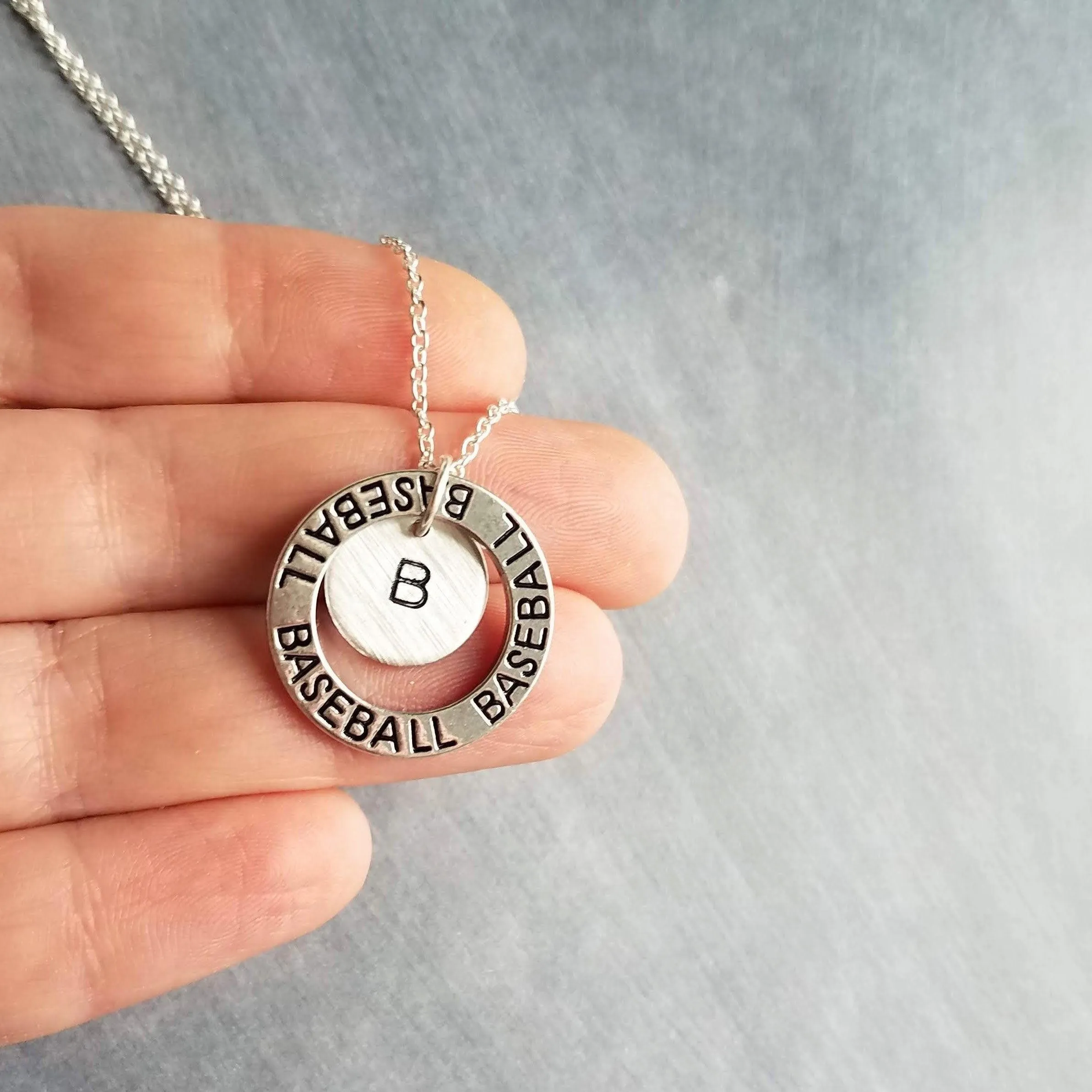 Baseball Necklace, silver baseball mom necklace, personalized necklace, initial letter number pendant, player coach team mom game fan gift