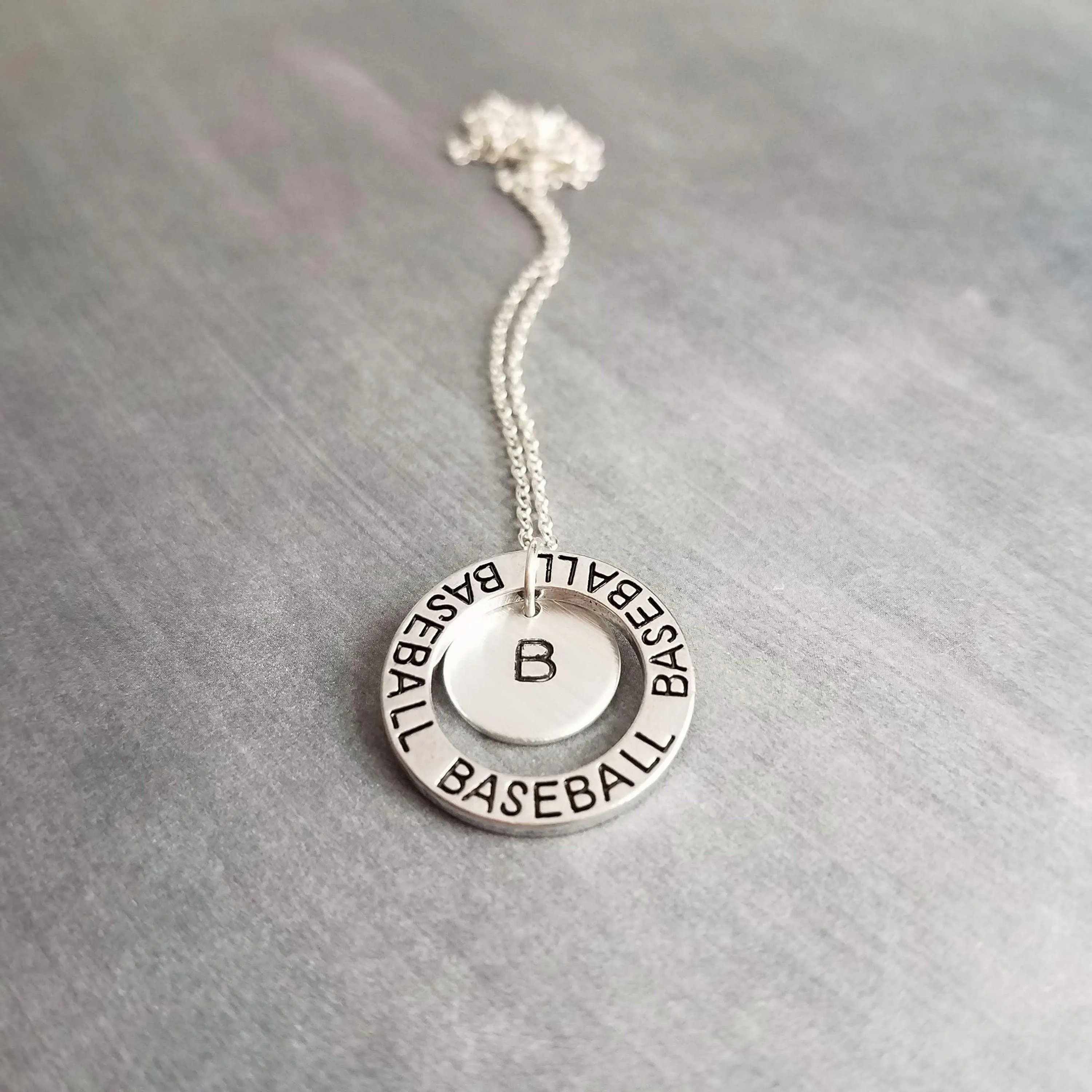 Baseball Necklace, silver baseball mom necklace, personalized necklace, initial letter number pendant, player coach team mom game fan gift
