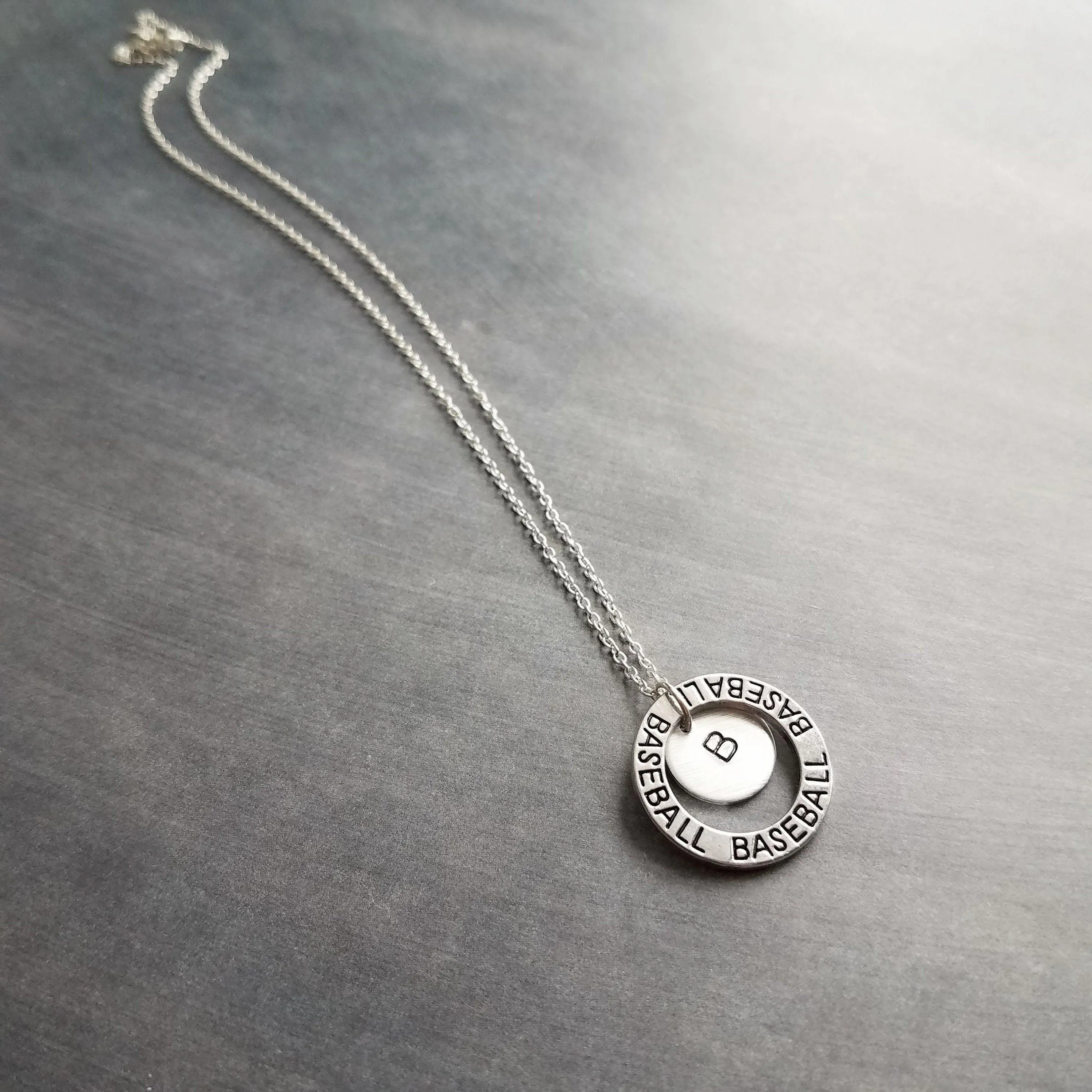 Baseball Necklace, silver baseball mom necklace, personalized necklace, initial letter number pendant, player coach team mom game fan gift