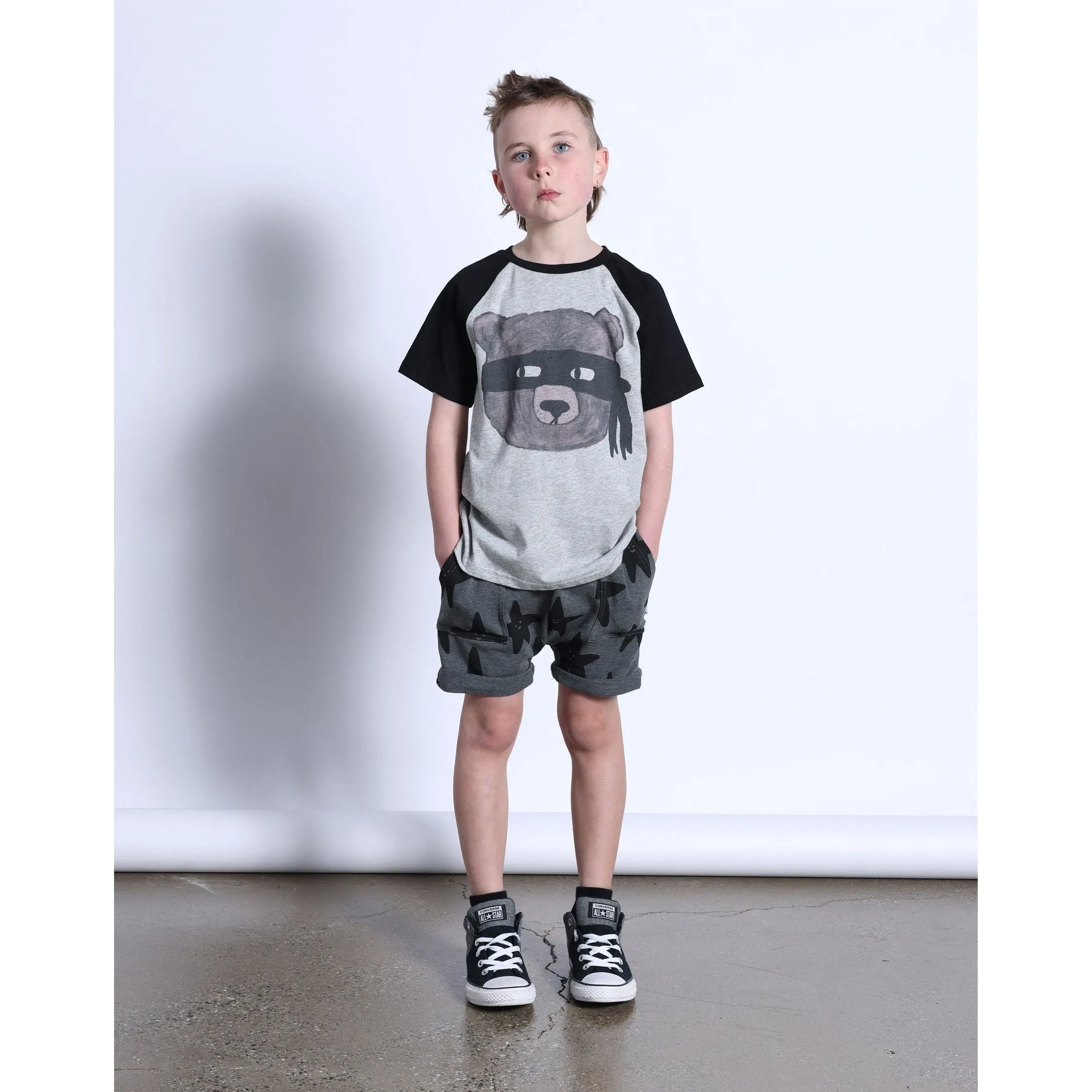 Bear In Disguise Tee- Grey Marle/Black
