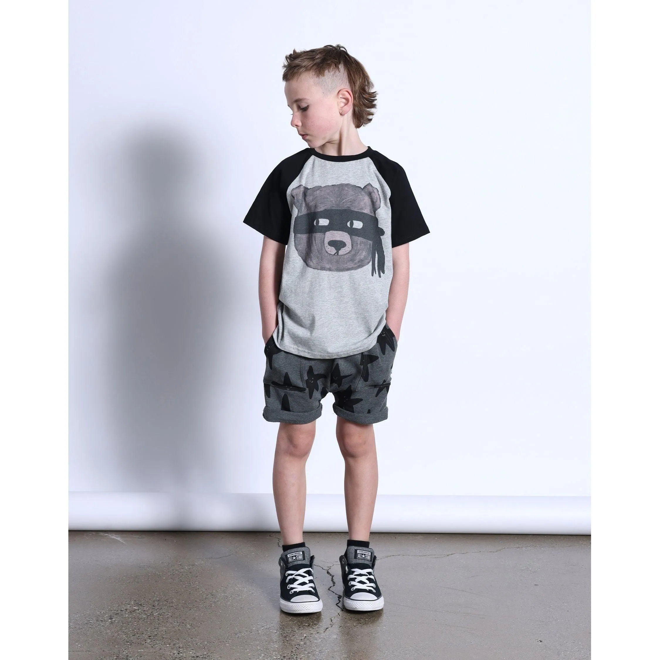 Bear In Disguise Tee- Grey Marle/Black