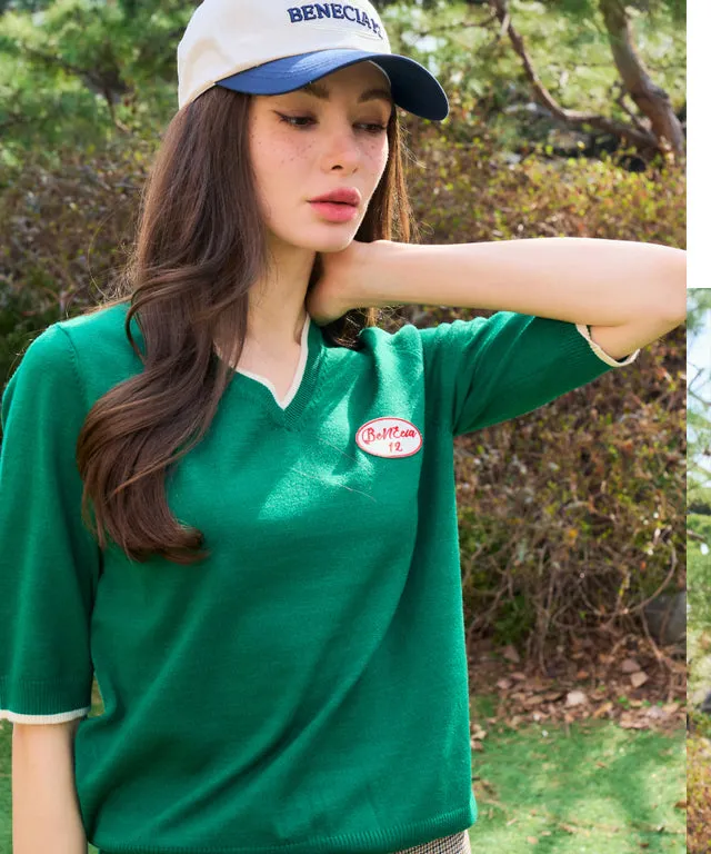 BENECIA 12 Soft Color Matching V-Neck - Green