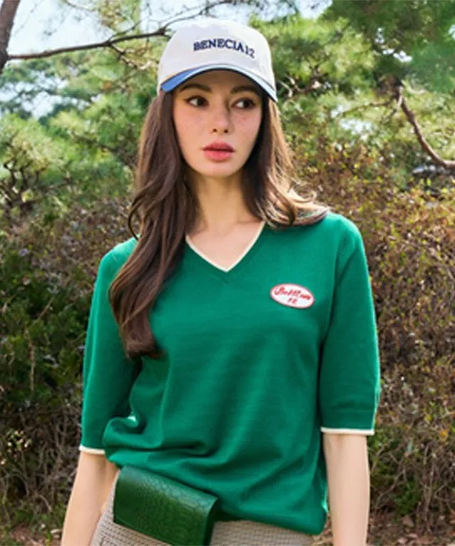 BENECIA 12 Soft Color Matching V-Neck - Green
