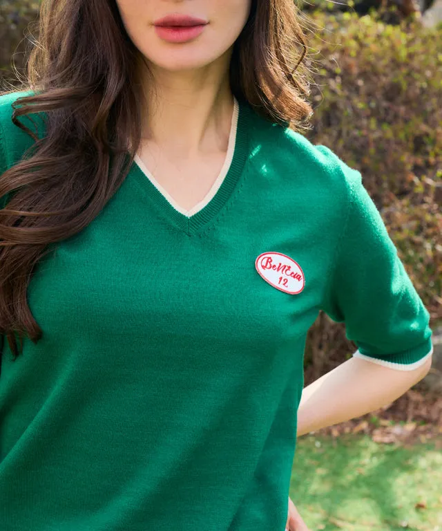 BENECIA 12 Soft Color Matching V-Neck - Green