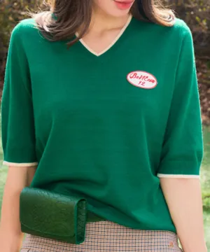 BENECIA 12 Soft Color Matching V-Neck - Green