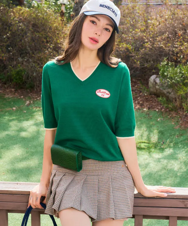 BENECIA 12 Soft Color Matching V-Neck - Green