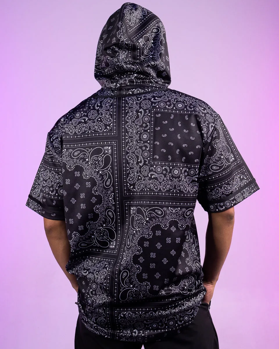 Black Bandana Hooded Baseball Jersey