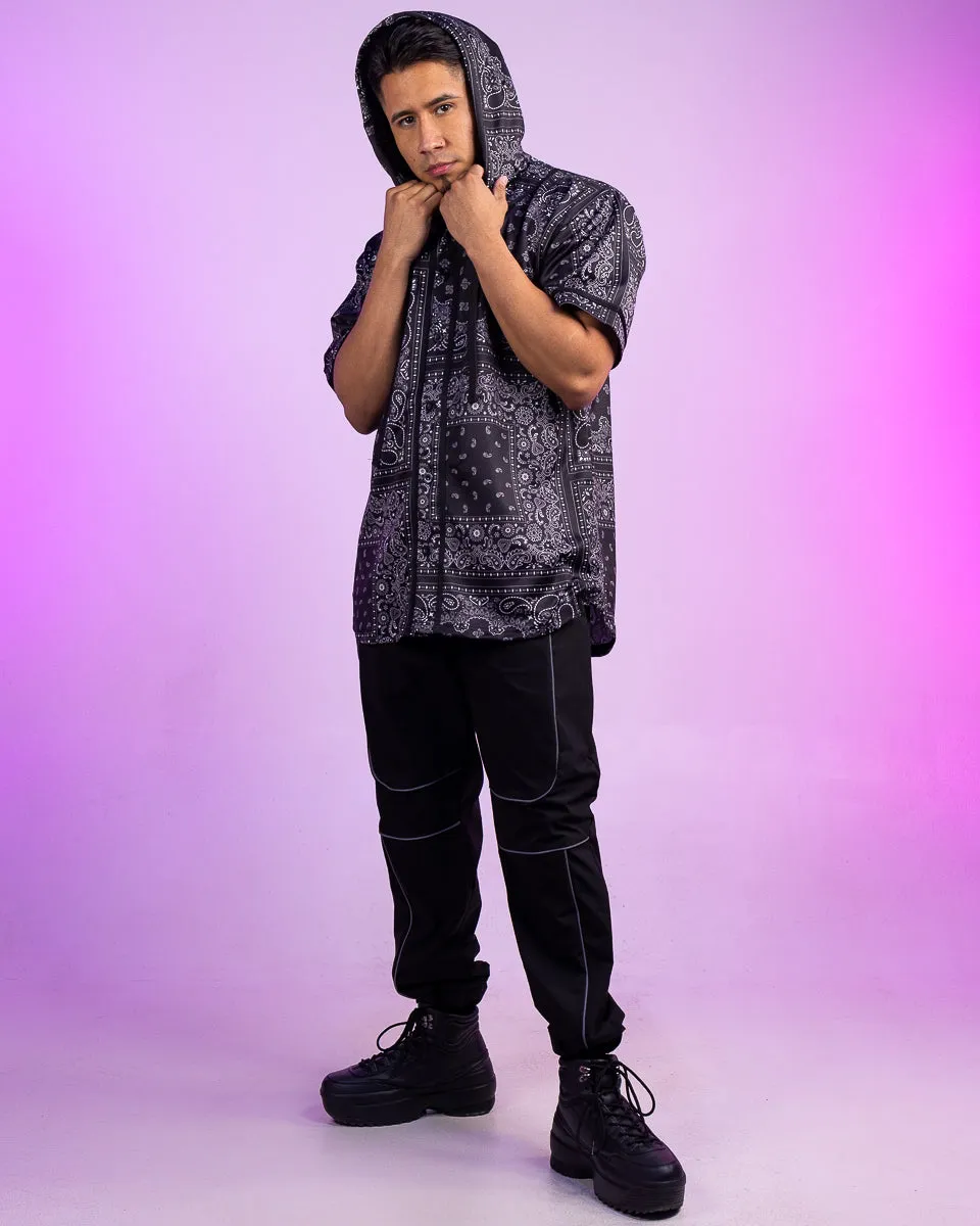 Black Bandana Hooded Baseball Jersey