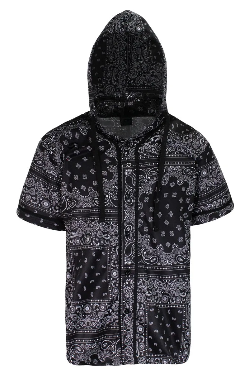 Black Bandana Hooded Baseball Jersey