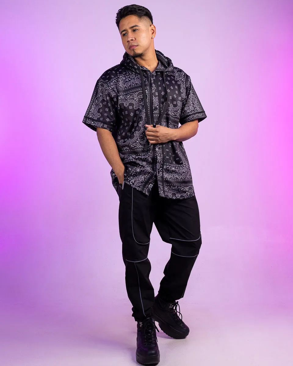 Black Bandana Hooded Baseball Jersey
