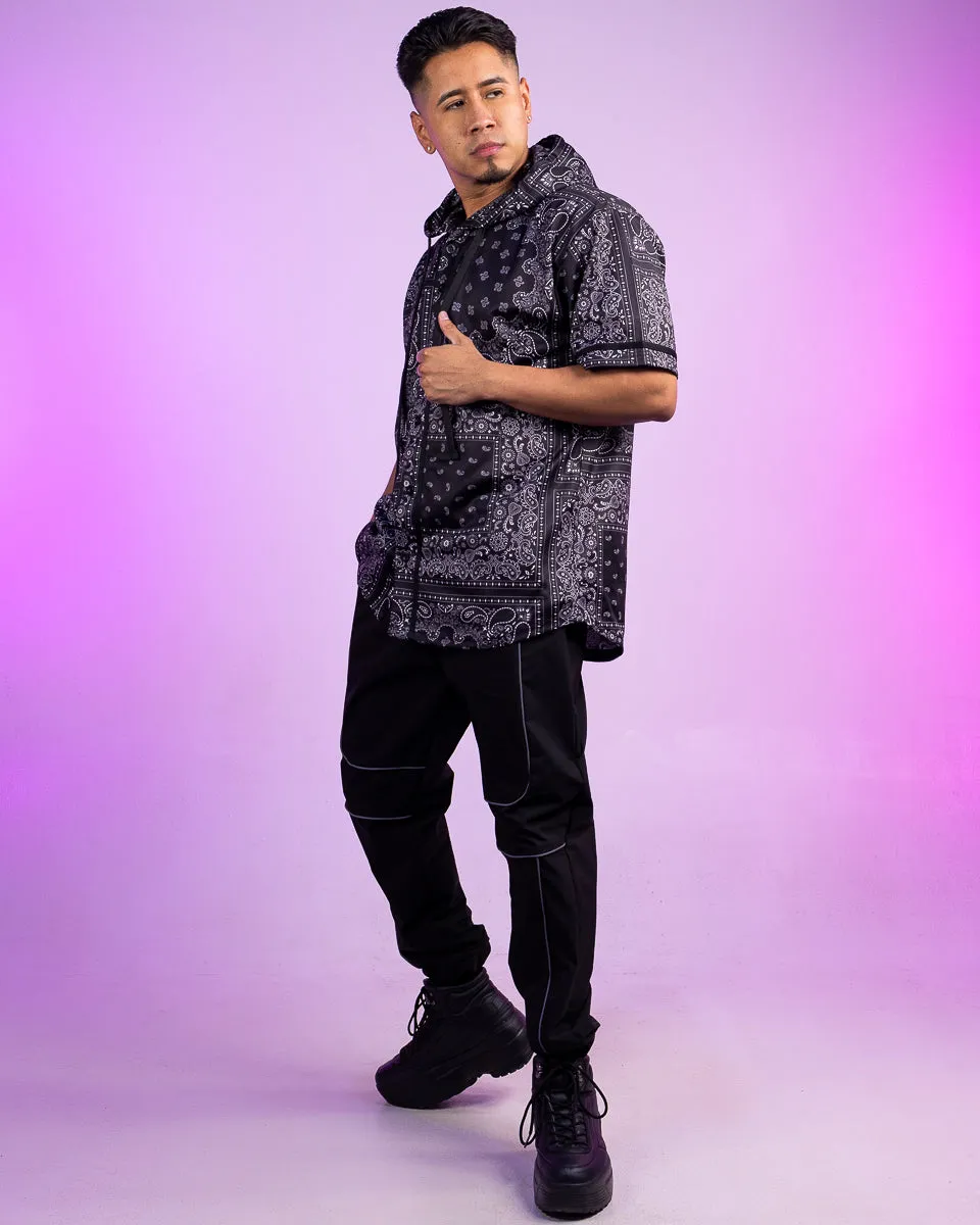 Black Bandana Hooded Baseball Jersey