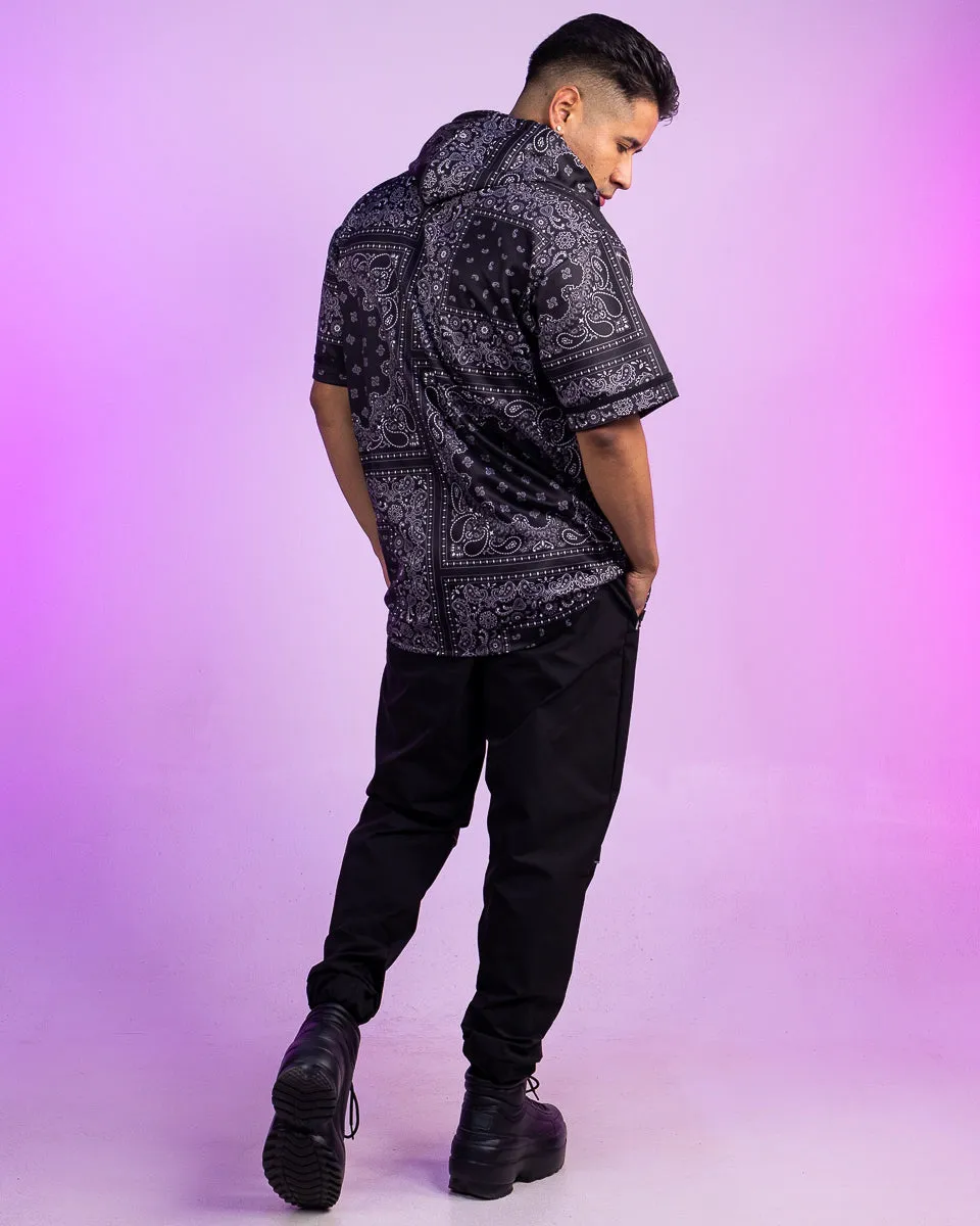 Black Bandana Hooded Baseball Jersey