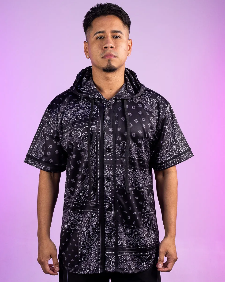 Black Bandana Hooded Baseball Jersey