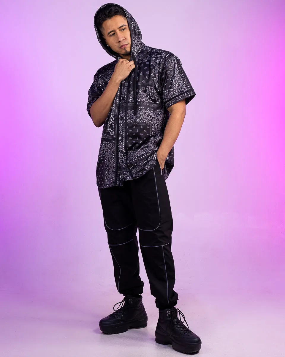 Black Bandana Hooded Baseball Jersey