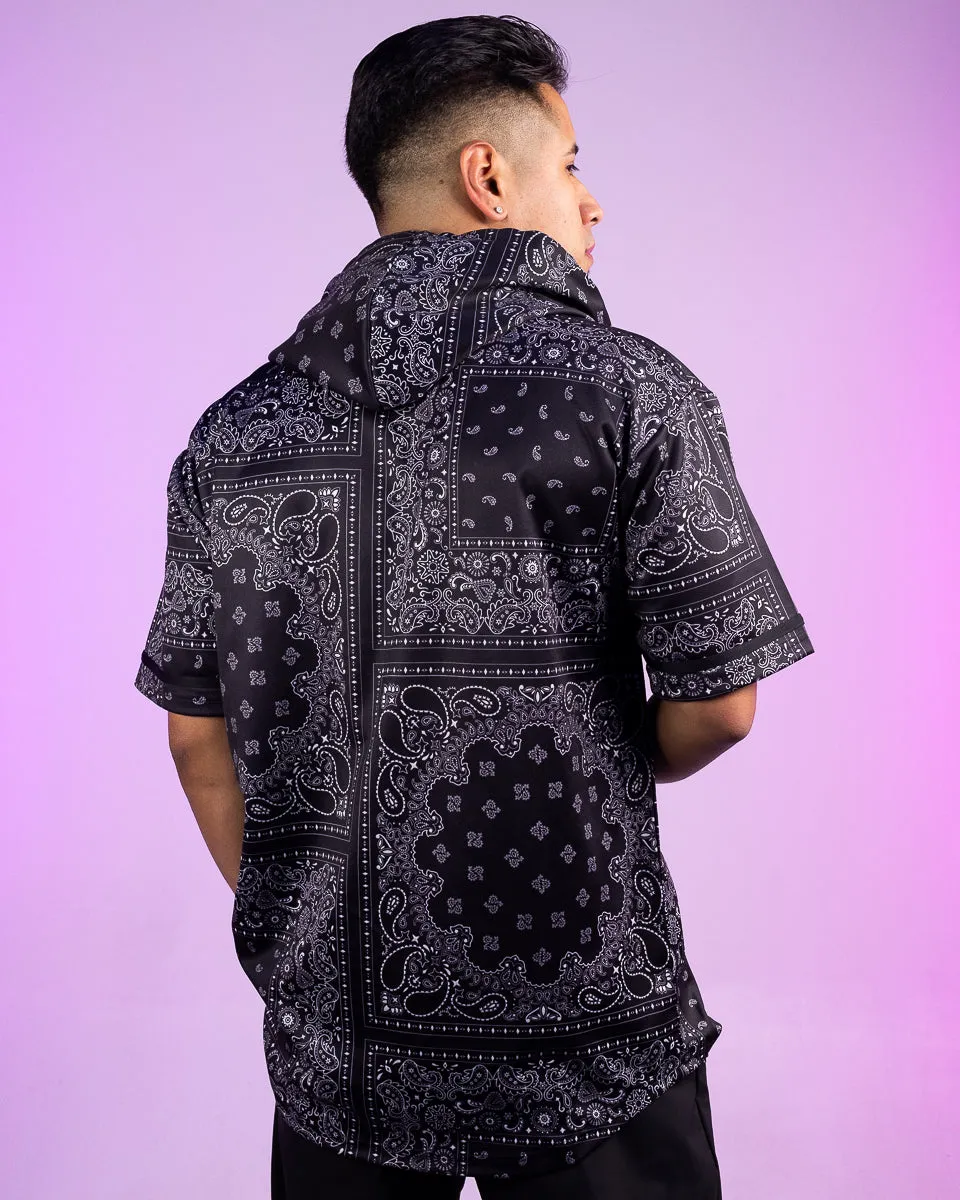 Black Bandana Hooded Baseball Jersey