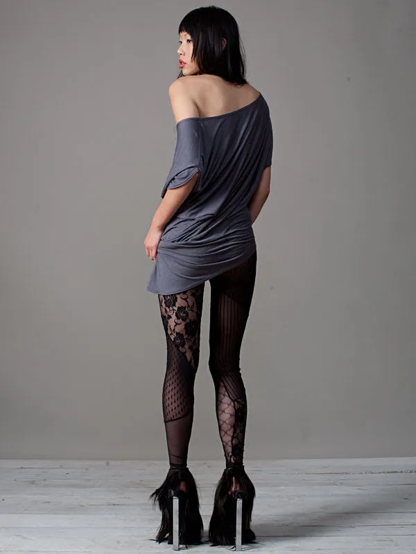 BLACK PATCHWORK LACE LEGGINGS
