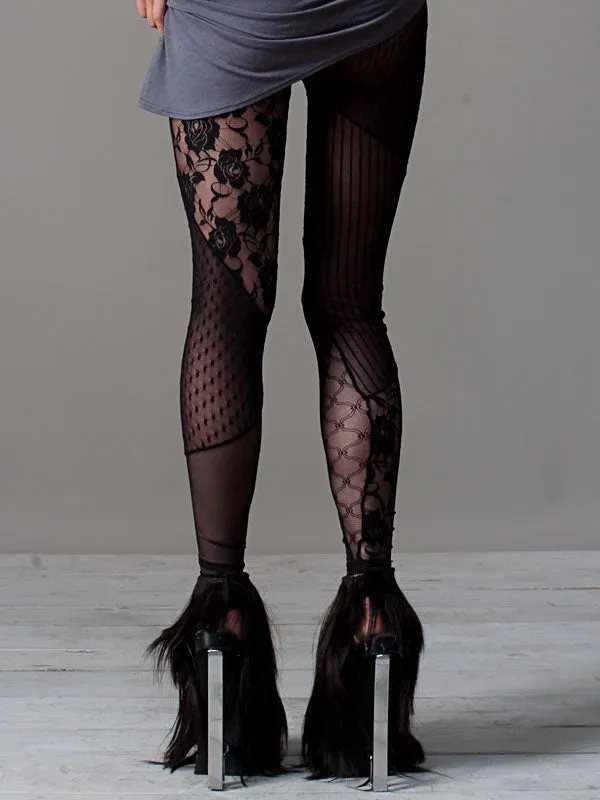 BLACK PATCHWORK LACE LEGGINGS