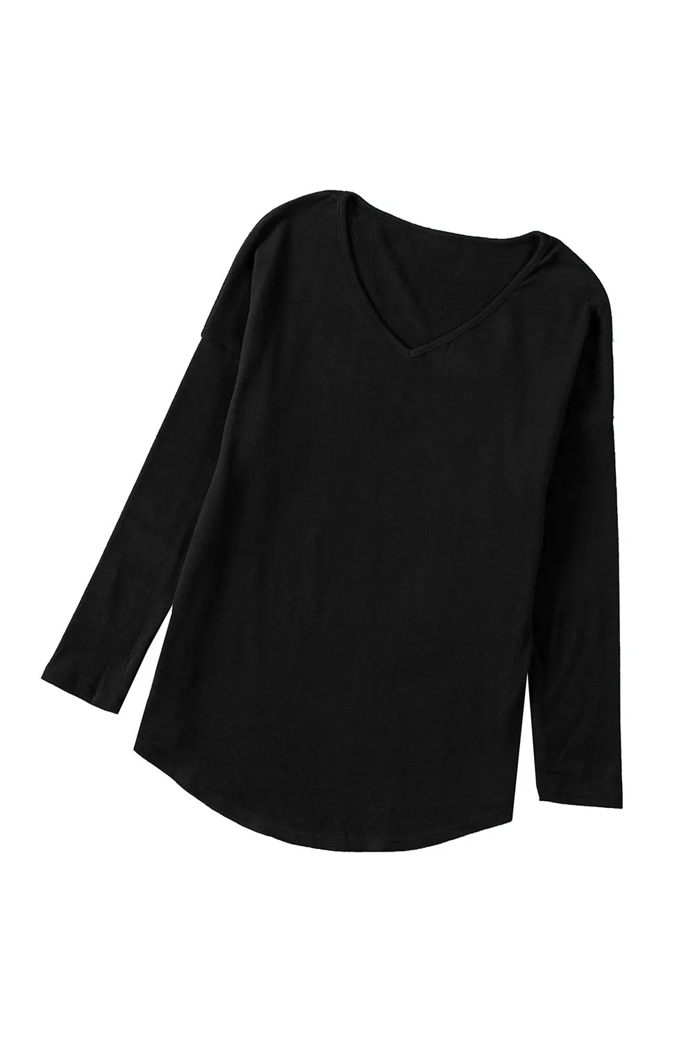 Black Solid Color V Neck Long Sleeve Knit Top