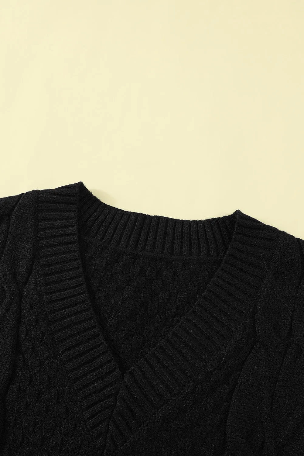 Black V-Neck Twist Knitted Vest Sweater