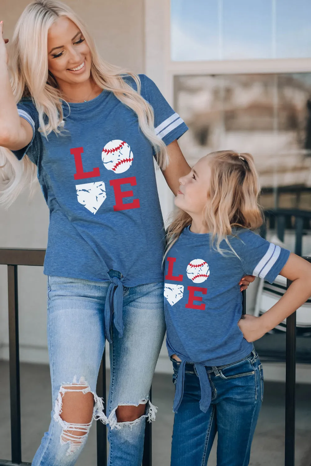 Blue Family Matching LOVE Baseball Graphic Print Mama's T Shirt