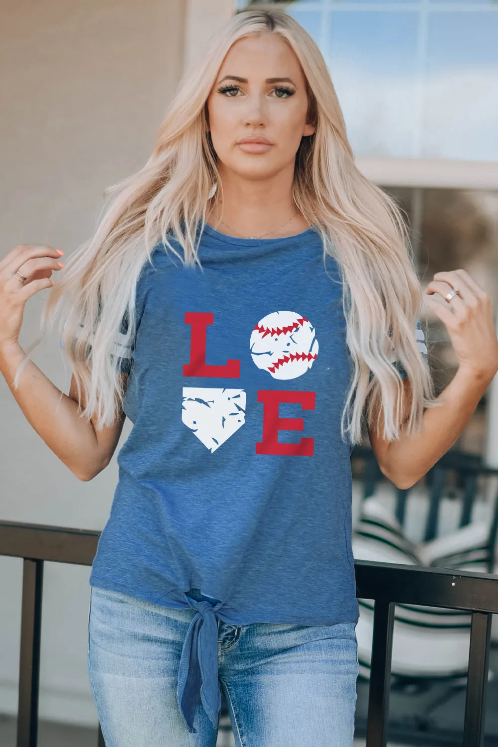 Blue Family Matching LOVE Baseball Graphic Print Mama's T Shirt