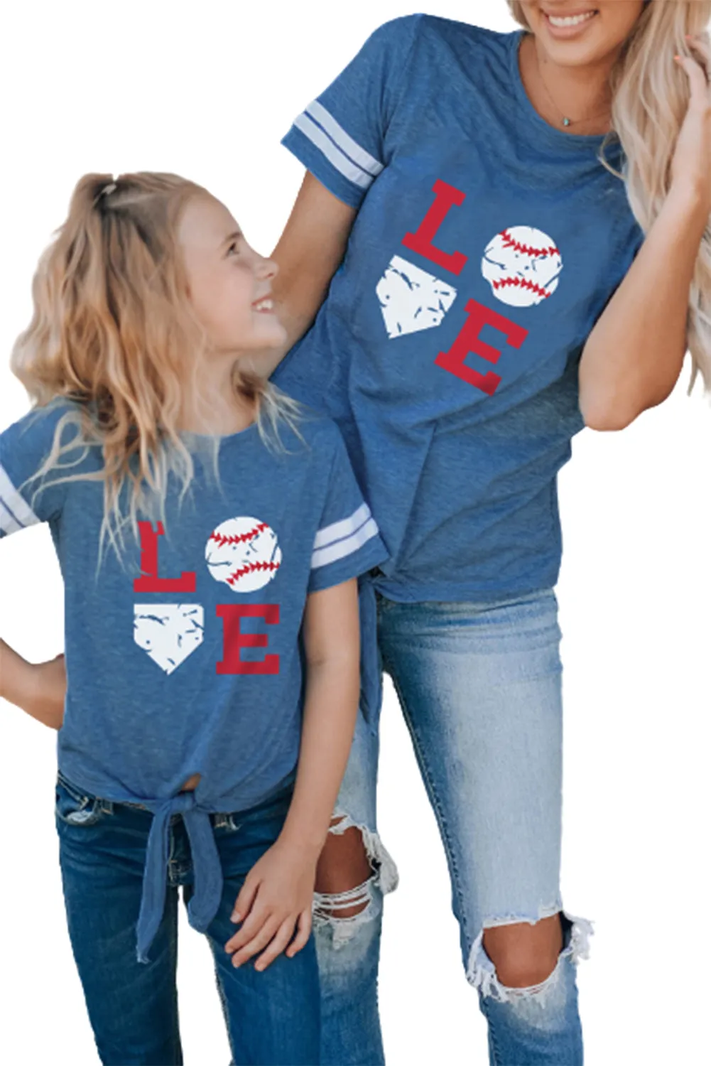 Blue Family Matching LOVE Baseball Graphic Print Mama's T Shirt