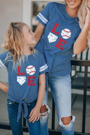 Blue Family Matching LOVE Baseball Graphic Print Mama's T Shirt