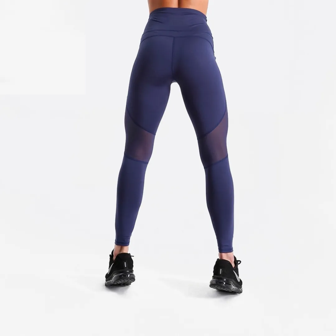 Blue Fitness leggings with mesh inserts